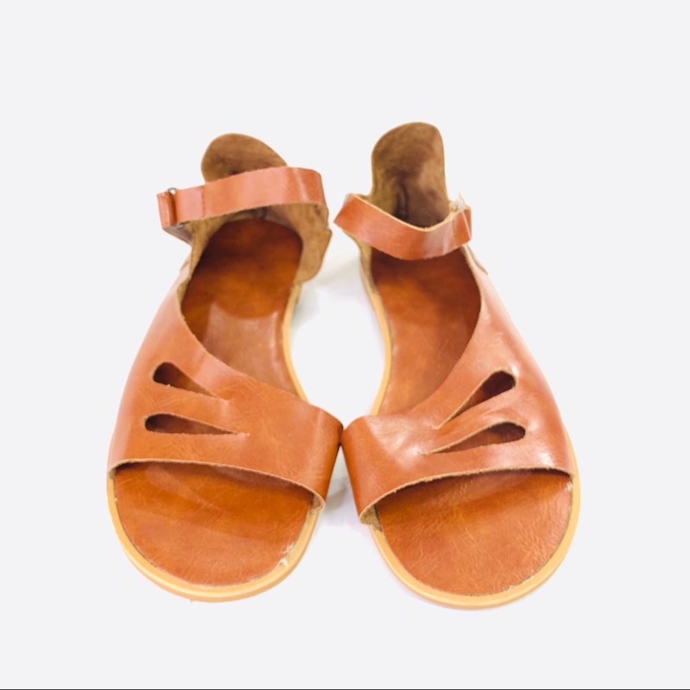 Sandal Brown Faux Leather Velcro Strap Size 9 - Picture 2 of 4